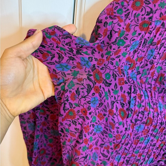 Veronica Beard Ashlynn Fuchsia Floral Silk Pintuck Blouse - Picture 7 of 9